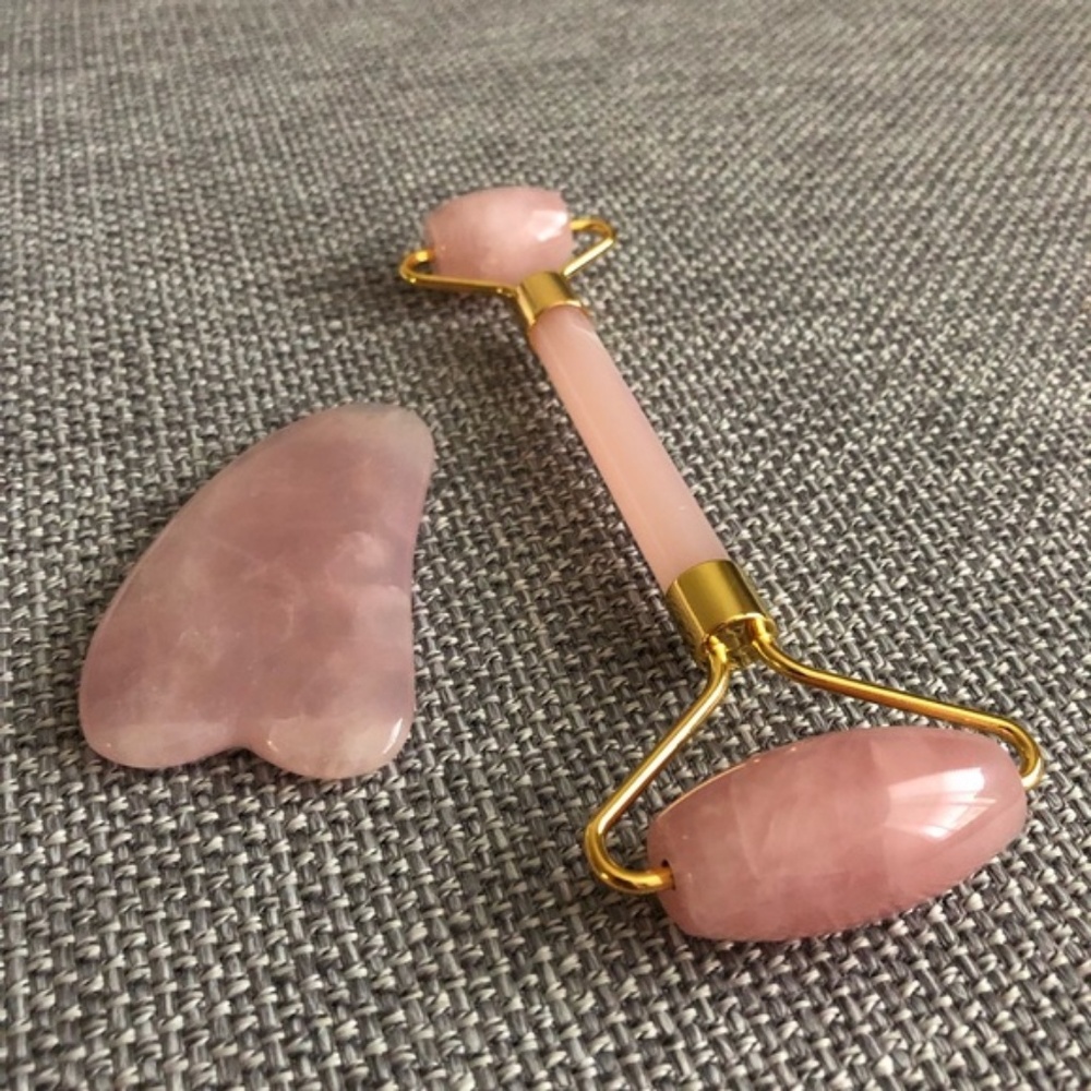 Rose Quartz Roller with Rose Quartz Gua Sha